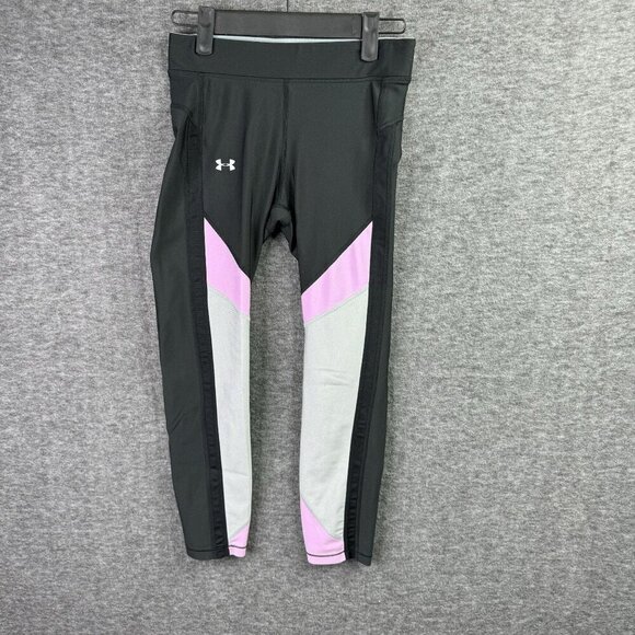 Under Armour Womens HeatGear Compression Leggings Black/Pink Size S - Picture 1 of 4